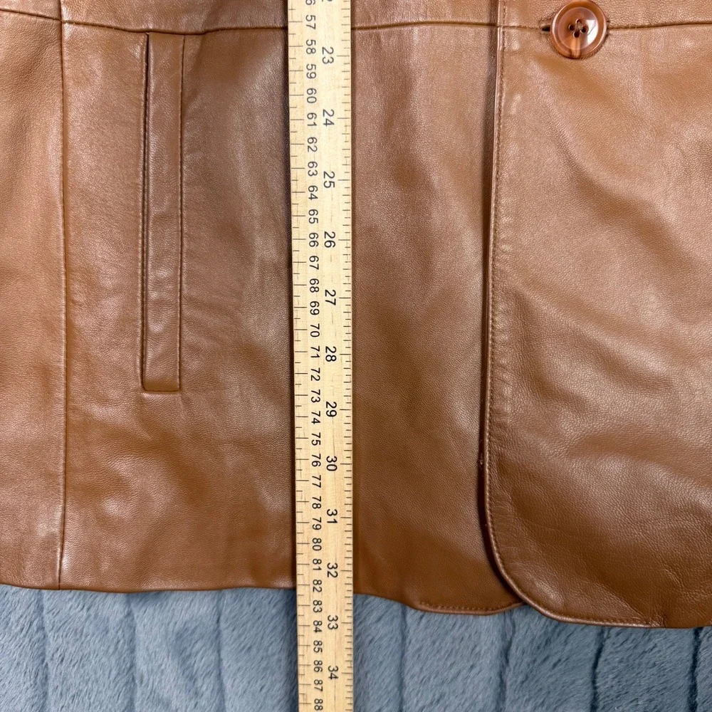 Bachrach Leather Blazer Mens Large Cognac Brown 3-Button Sport Coat Jacket 9186